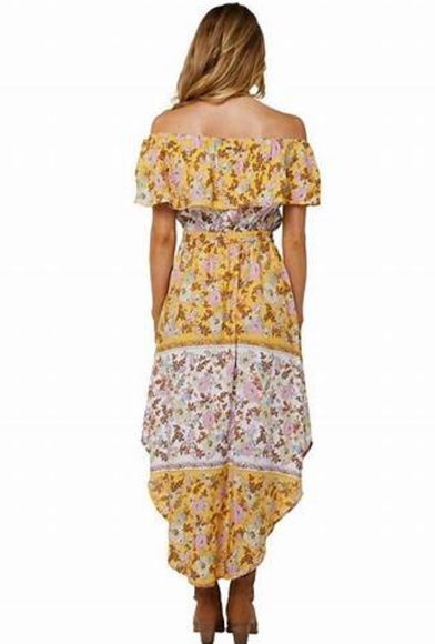 O’NEILL Ziggi Sunshine Yellow Boho Floral Boho Off The Shoulder Midi Dress NWT - Picture 12 of 14